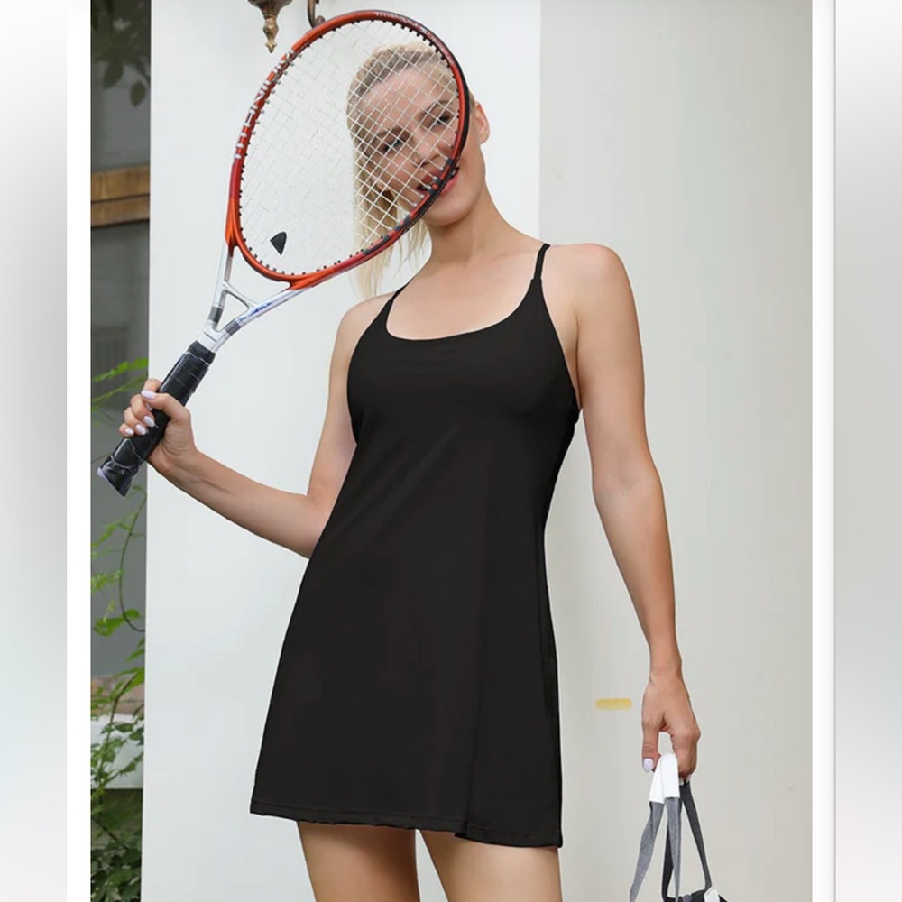 NEW IUGA Black Tennis Dress with Built in Bra and Shorts Size Medium